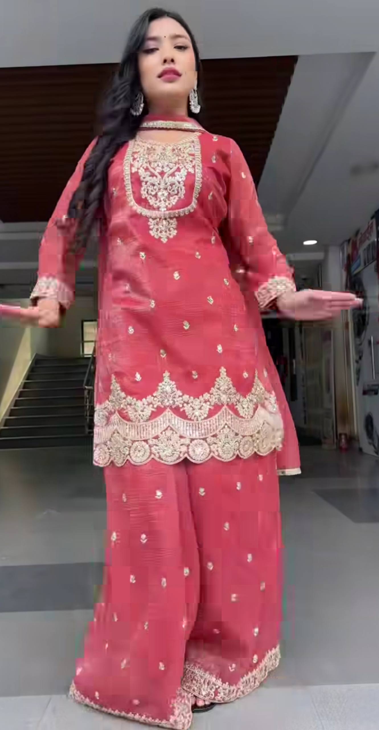 Designer Sharara Palazzo Suit with Heavy Silk Embroidery Work