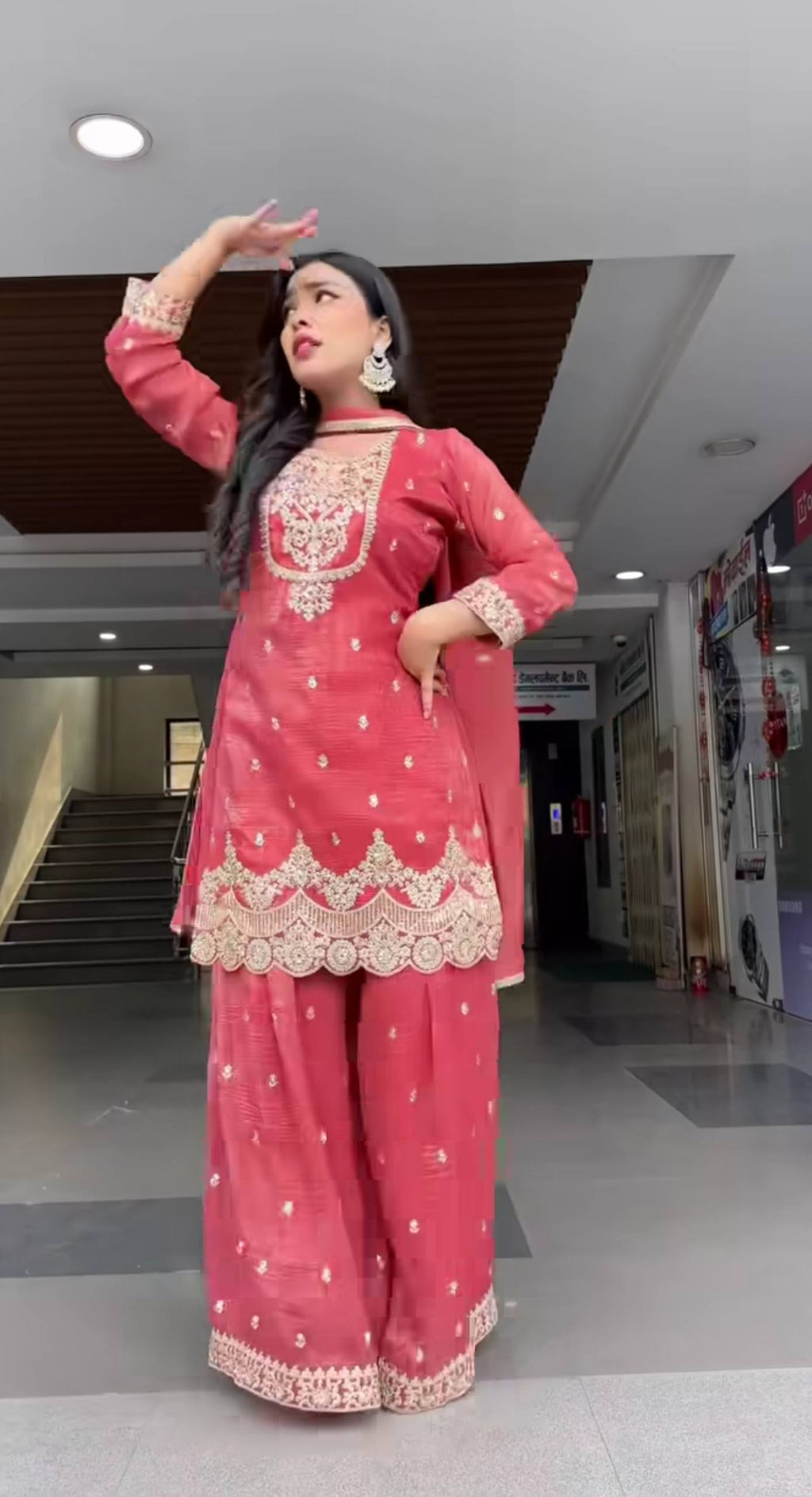 Designer Sharara Palazzo Suit with Heavy Silk Embroidery Work