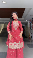 Designer Sharara Palazzo Suit with Heavy Silk Embroidery Work