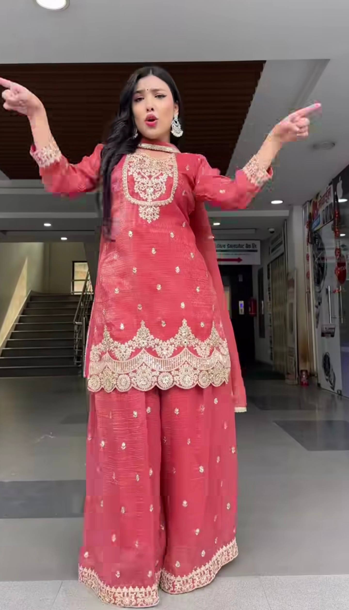 Designer Sharara Palazzo Suit with Heavy Silk Embroidery Work