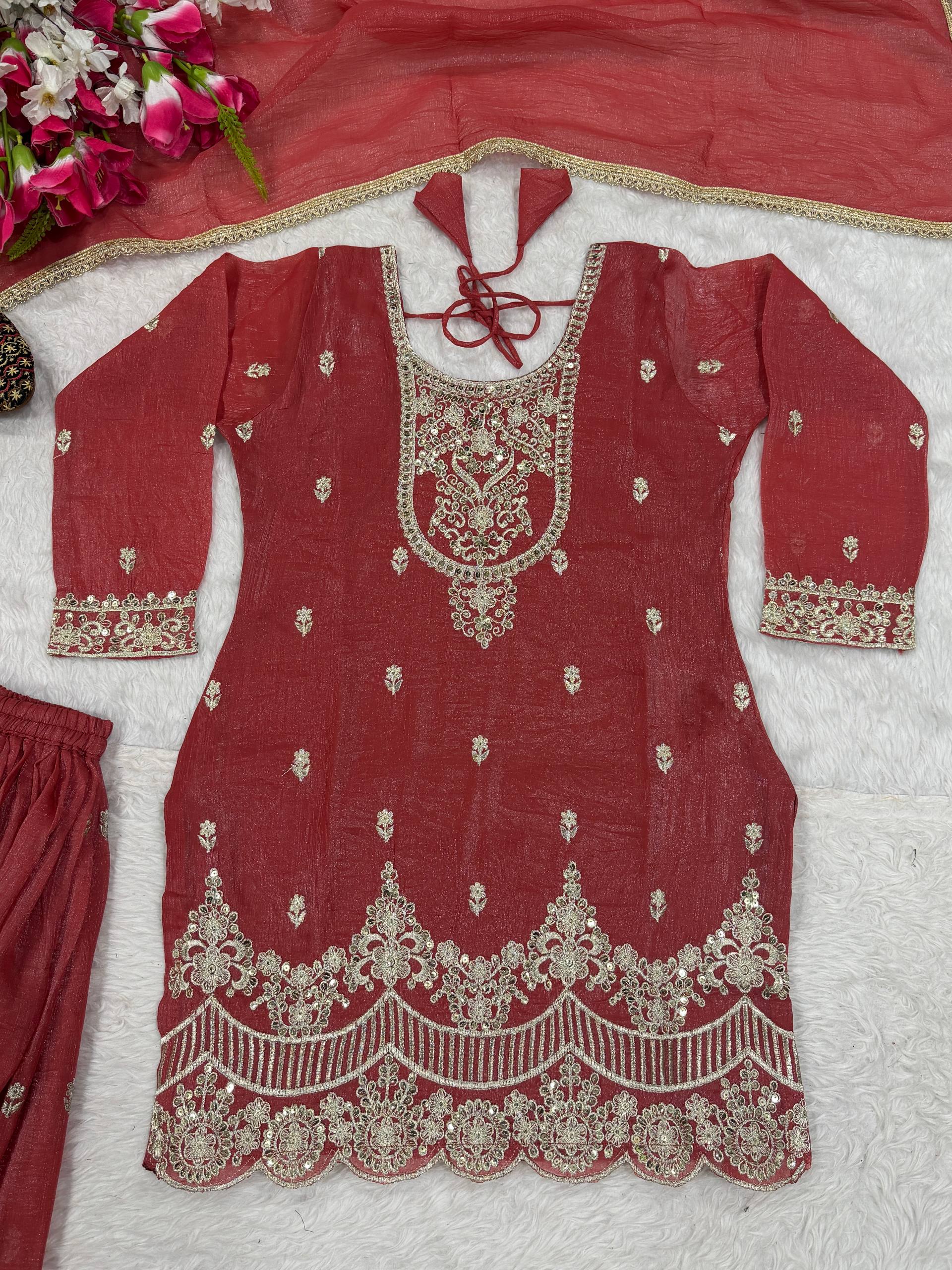 Designer Sharara Palazzo Suit with Heavy Silk Embroidery Work