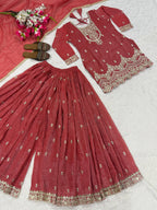 Designer Sharara Palazzo Suit with Heavy Silk Embroidery Work