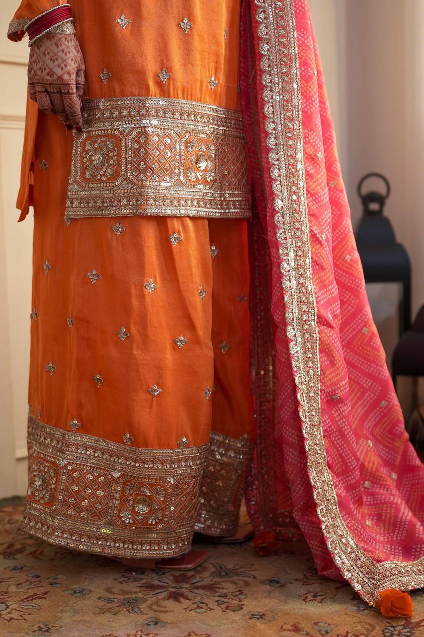 Mehrisha Aura Chinon Thread & Sequence Embroidered Palazzo Suit Set with Digital Print Faux Georgette Dupatta