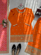Mehrisha Aura Chinon Thread & Sequence Embroidered Palazzo Suit Set with Digital Print Faux Georgette Dupatta