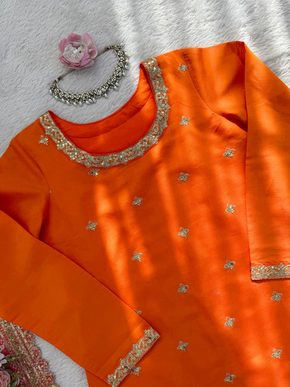Mehrisha Aura Chinon Thread & Sequence Embroidered Palazzo Suit Set with Digital Print Faux Georgette Dupatta