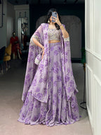 Pastelika Georgette Embroidered Lehenga with Cape Dupatta & Batwa Set