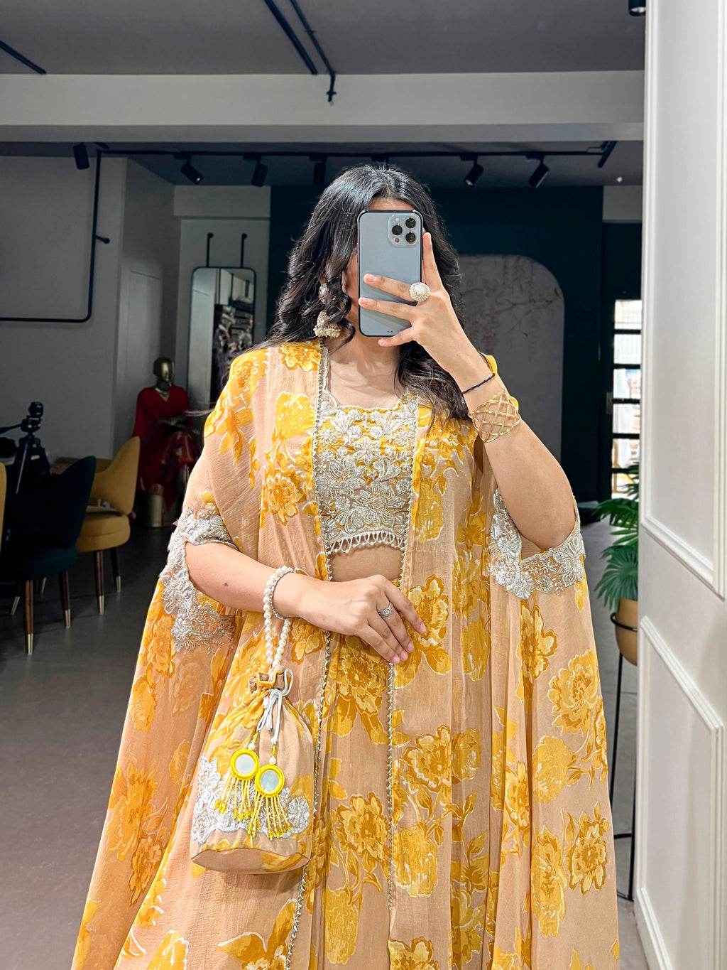 Pastelika Georgette Embroidered Lehenga with Cape Dupatta & Batwa Set