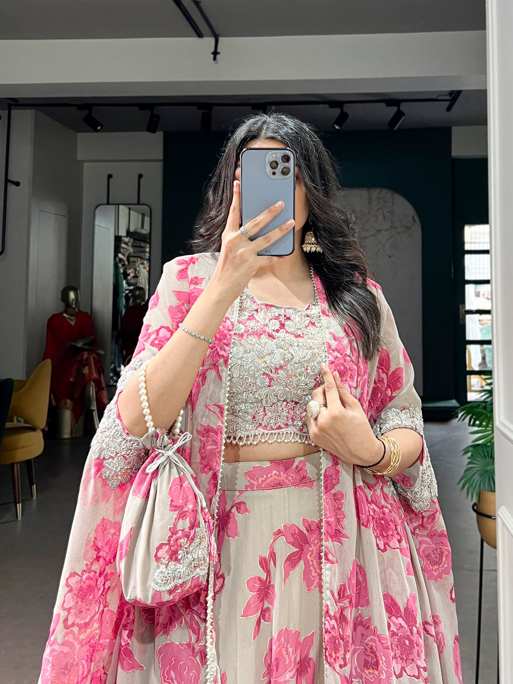 Pastelika Georgette Embroidered Lehenga with Cape Dupatta & Batwa Set