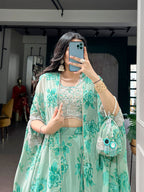 Pastelika Georgette Embroidered Lehenga with Cape Dupatta & Batwa Set