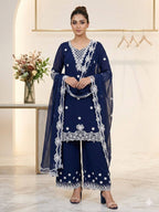 Aarna Georgette Sequins Embroidered Palazzo Suit with Dupatta
