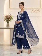 Aarna Georgette Sequins Embroidered Palazzo Suit with Dupatta