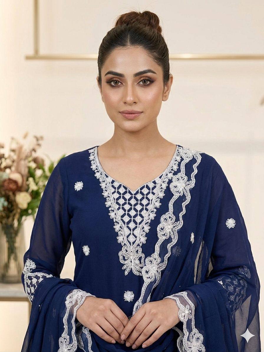 Aarna Georgette Sequins Embroidered Palazzo Suit with Dupatta