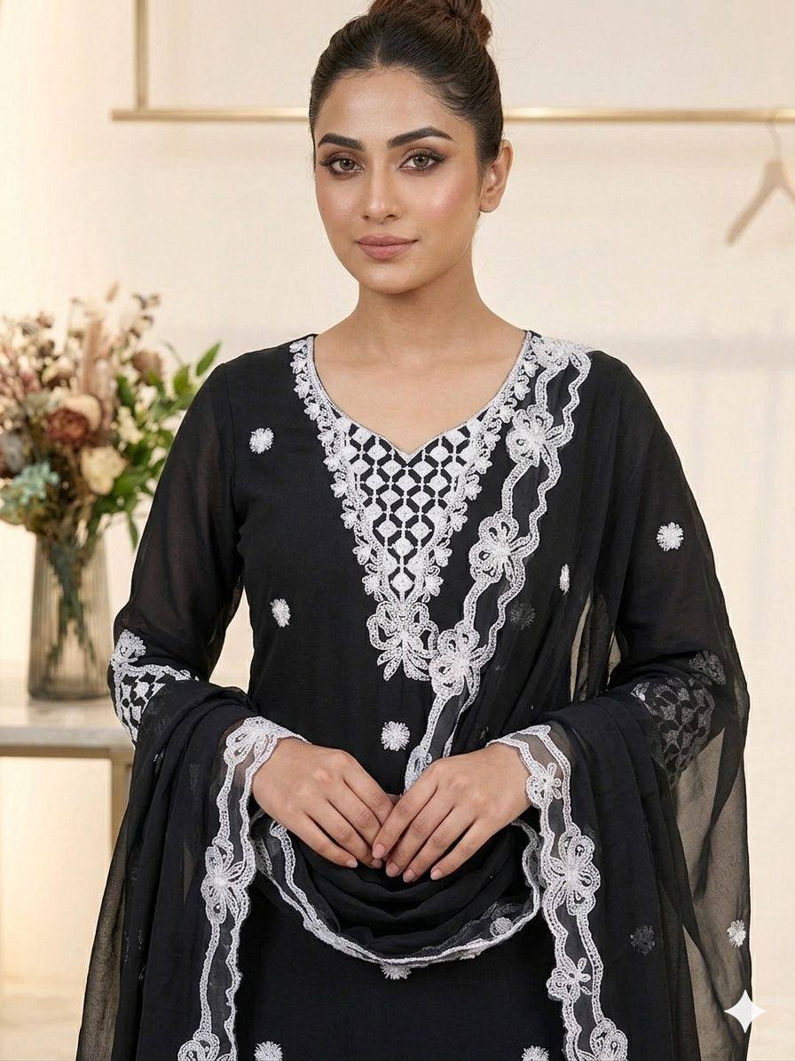 Aarna Georgette Sequins Embroidered Palazzo Suit with Dupatta