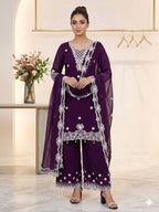 Aarna Georgette Sequins Embroidered Palazzo Suit with Dupatta