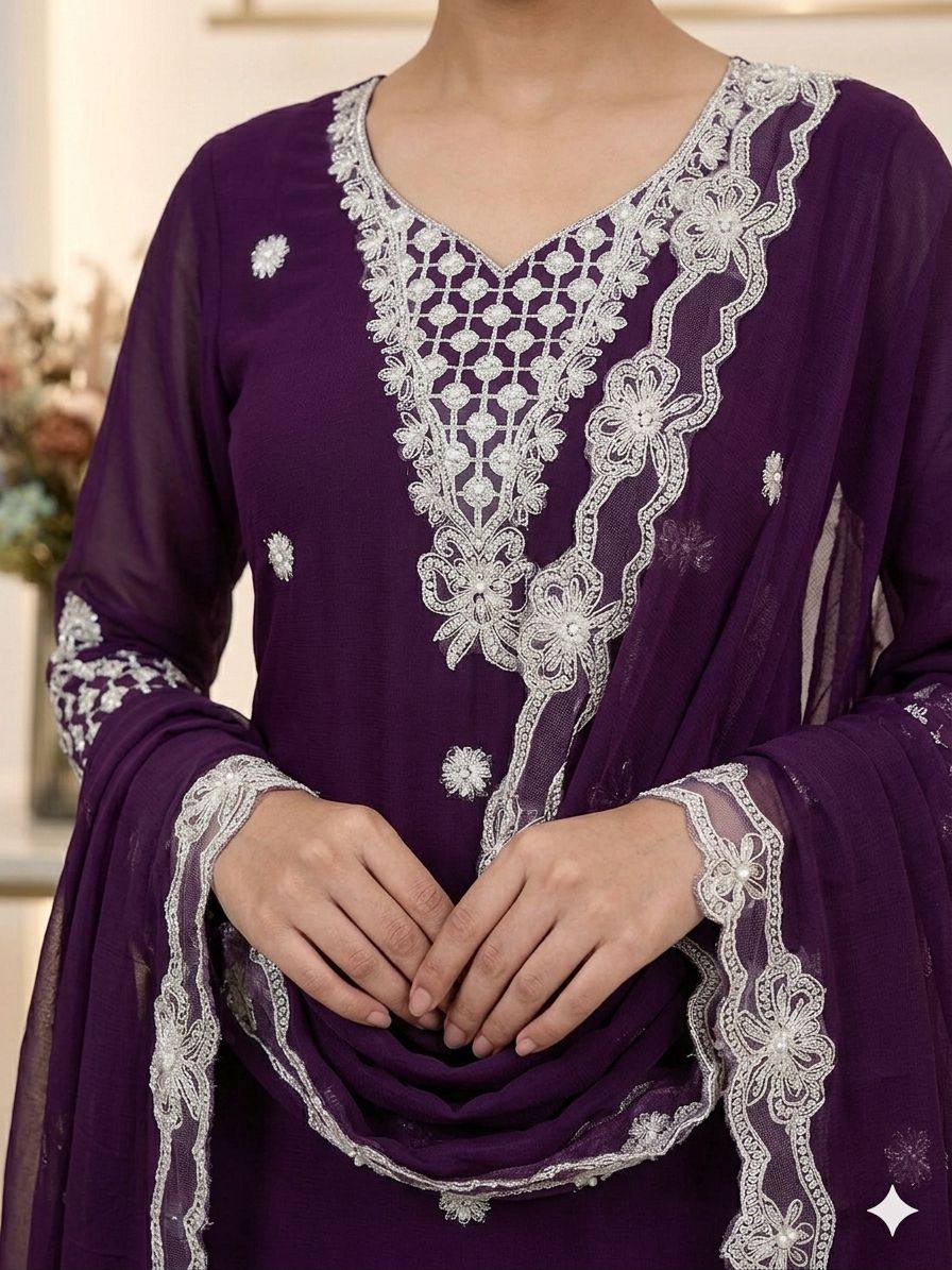 Aarna Georgette Sequins Embroidered Palazzo Suit with Dupatta