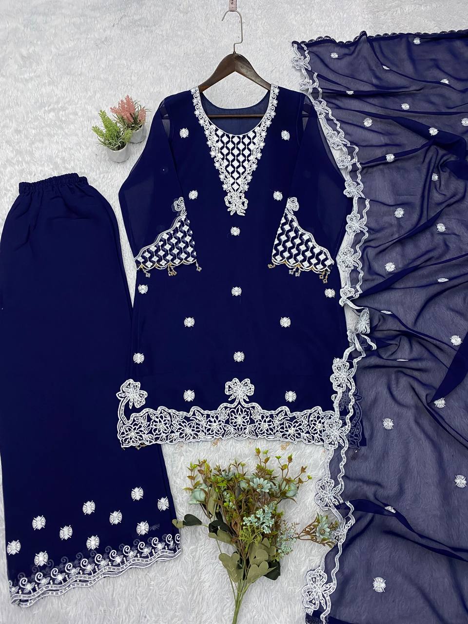 Aarna Georgette Sequins Embroidered Palazzo Suit with Dupatta