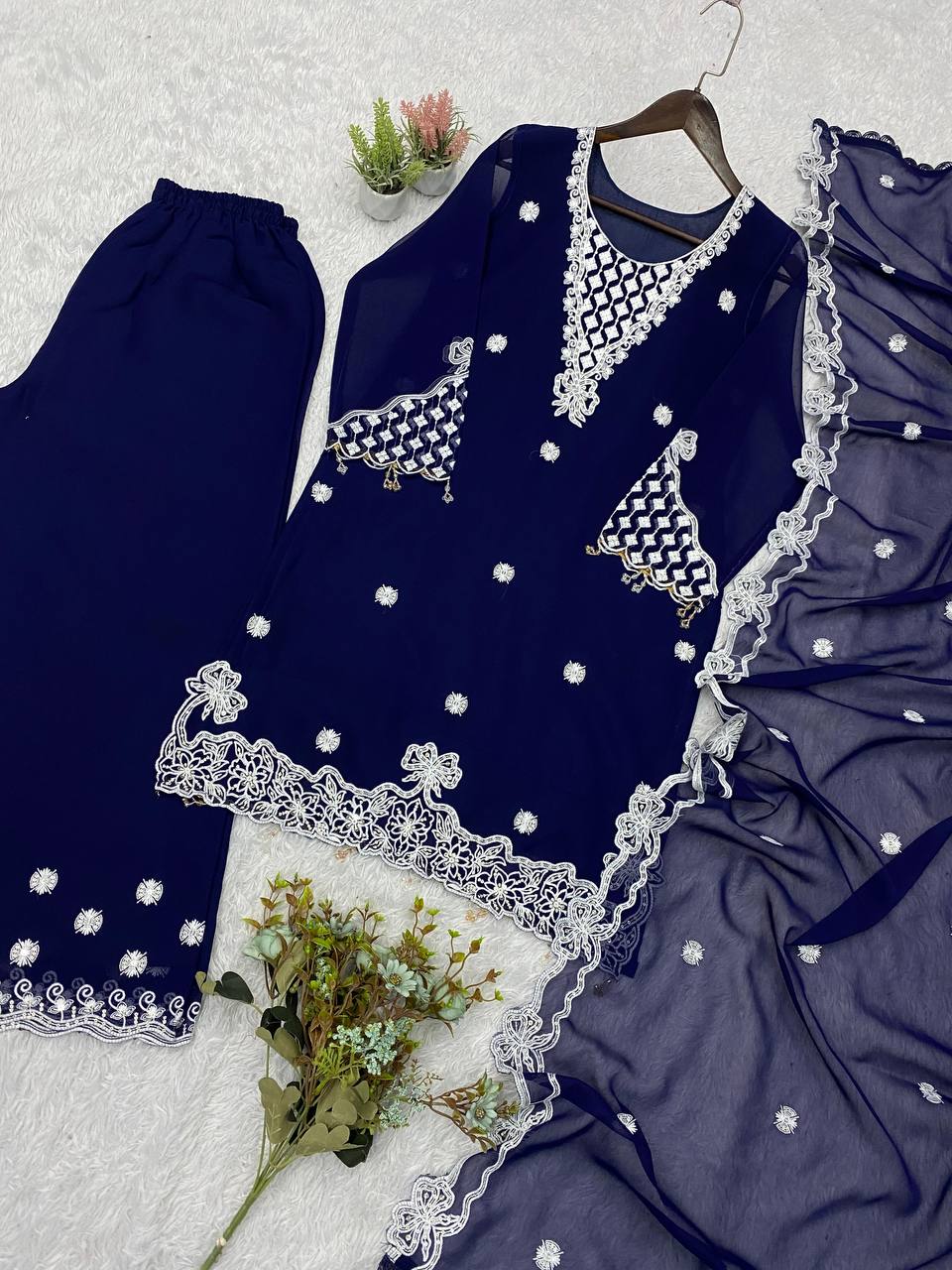 Aarna Georgette Sequins Embroidered Palazzo Suit with Dupatta