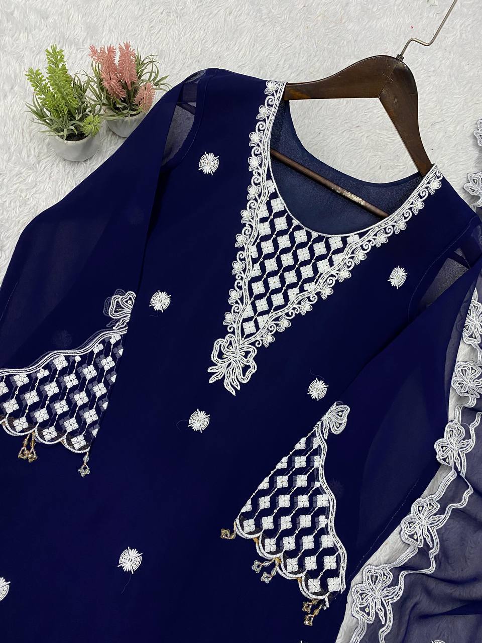Aarna Georgette Sequins Embroidered Palazzo Suit with Dupatta