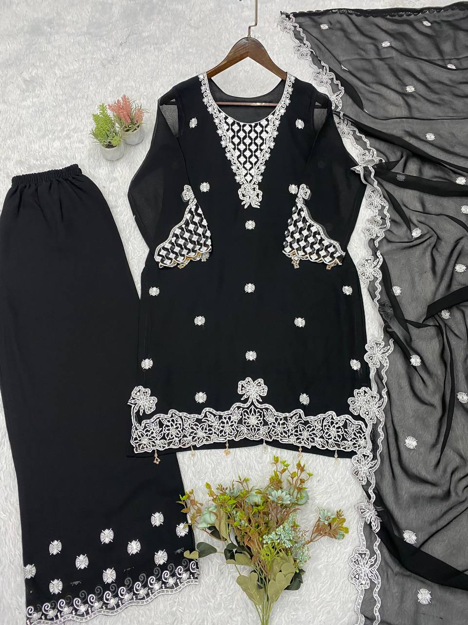 Aarna Georgette Sequins Embroidered Palazzo Suit with Dupatta