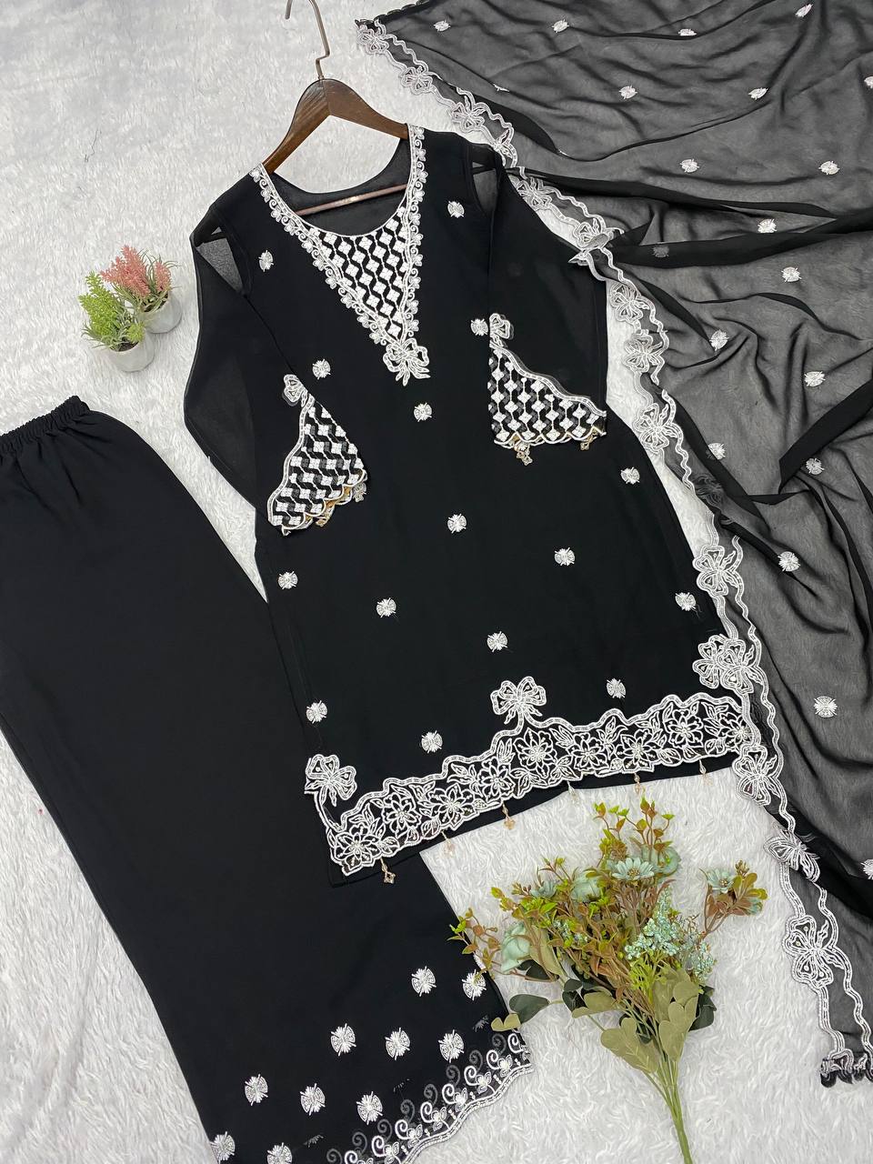 Aarna Georgette Sequins Embroidered Palazzo Suit with Dupatta
