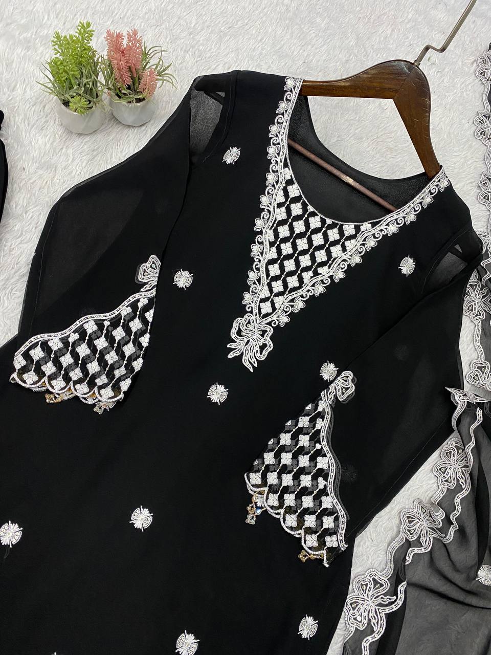 Aarna Georgette Sequins Embroidered Palazzo Suit with Dupatta