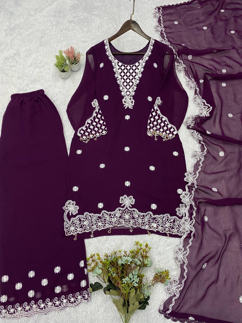 Aarna Georgette Sequins Embroidered Palazzo Suit with Dupatta