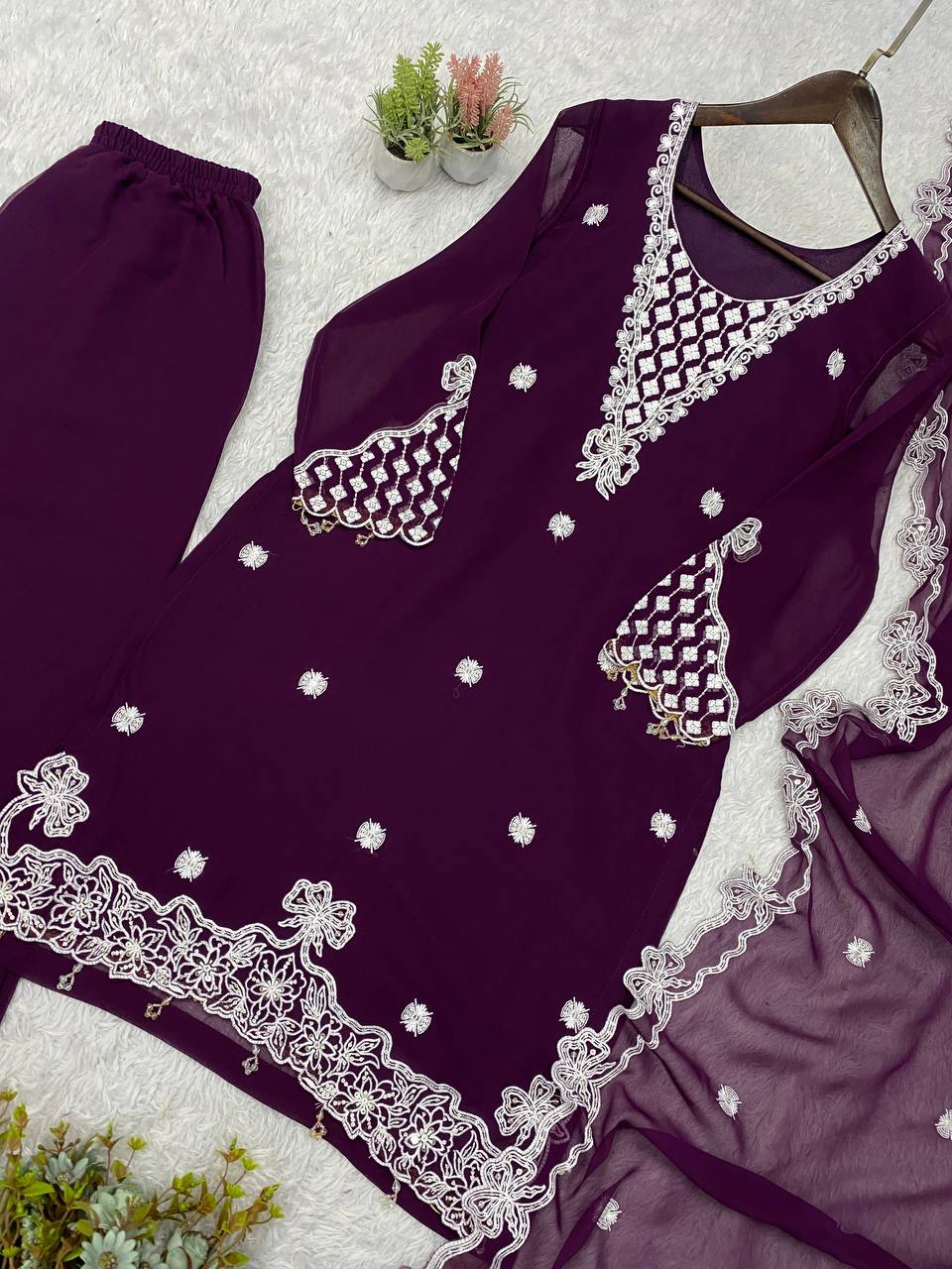 Aarna Georgette Sequins Embroidered Palazzo Suit with Dupatta