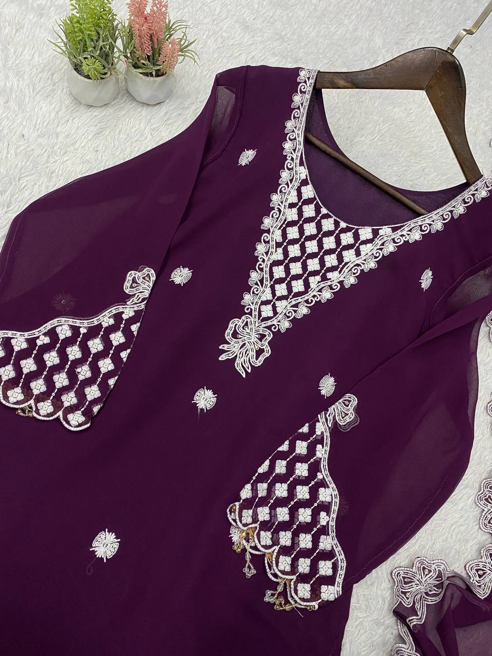 Aarna Georgette Sequins Embroidered Palazzo Suit with Dupatta