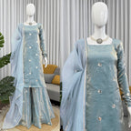 Ishaani Fandy Silk Sequence Work Kurti with Palazzo & Dupatta Set