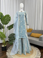 Ishaani Fandy Silk Sequence Work Kurti with Palazzo & Dupatta Set