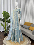 Ishaani Fandy Silk Sequence Work Kurti with Palazzo & Dupatta Set