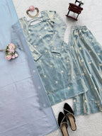 Ishaani Fandy Silk Sequence Work Kurti with Palazzo & Dupatta Set
