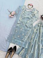 Ishaani Fandy Silk Sequence Work Kurti with Palazzo & Dupatta Set