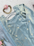 Ishaani Fandy Silk Sequence Work Kurti with Palazzo & Dupatta Set