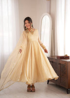 Aarushi Doremon Crush Mirror Work Gown with Pant & Butterfly Net Dupatta Set