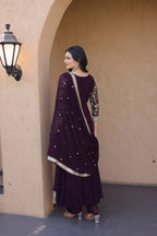 Eshanya Royale Faux Blooming Zari & Sequins Embroidered Gown Set with Pant & Designer Dupatta