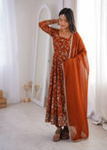 Zarmina Faux Georgette Sequins Embroidered Anarkali Gown with Bottom & Dupatta Set