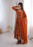 Zarmina Faux Georgette Sequins Embroidered Anarkali Gown with Bottom & Dupatta Set