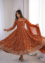 Zarmina Faux Georgette Sequins Embroidered Anarkali Gown with Bottom & Dupatta Set
