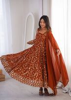 Zarmina Faux Georgette Sequins Embroidered Anarkali Gown with Bottom & Dupatta Set