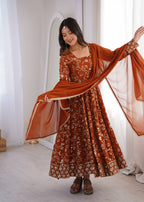 Zarmina Faux Georgette Sequins Embroidered Anarkali Gown with Bottom & Dupatta Set