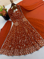 Zarmina Faux Georgette Sequins Embroidered Anarkali Gown with Bottom & Dupatta Set