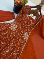 Zarmina Faux Georgette Sequins Embroidered Anarkali Gown with Bottom & Dupatta Set