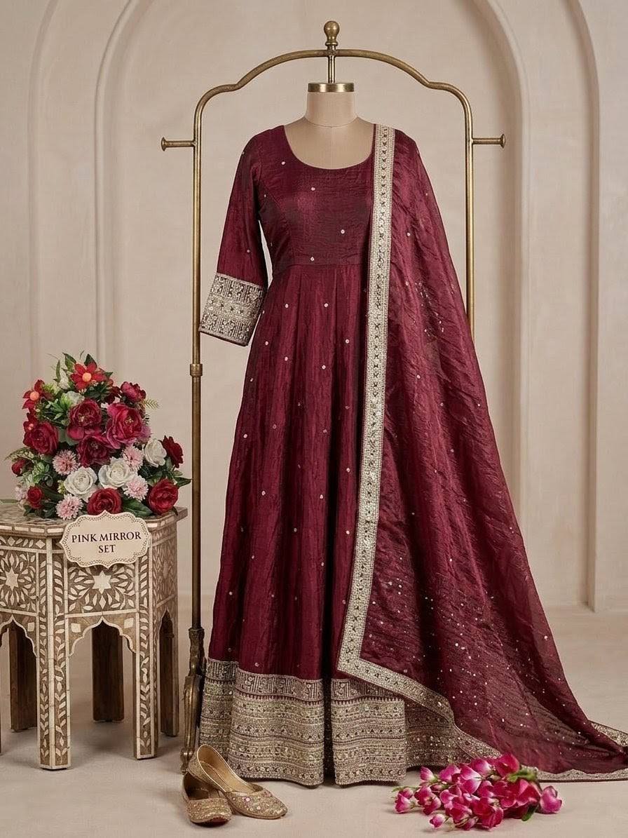 Kashvi Fendy Satin Silk Sequins Embroidered Anarkali with Bottom & Dupatta