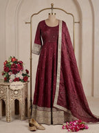 Kashvi Fendy Satin Silk Sequins Embroidered Anarkali with Bottom & Dupatta