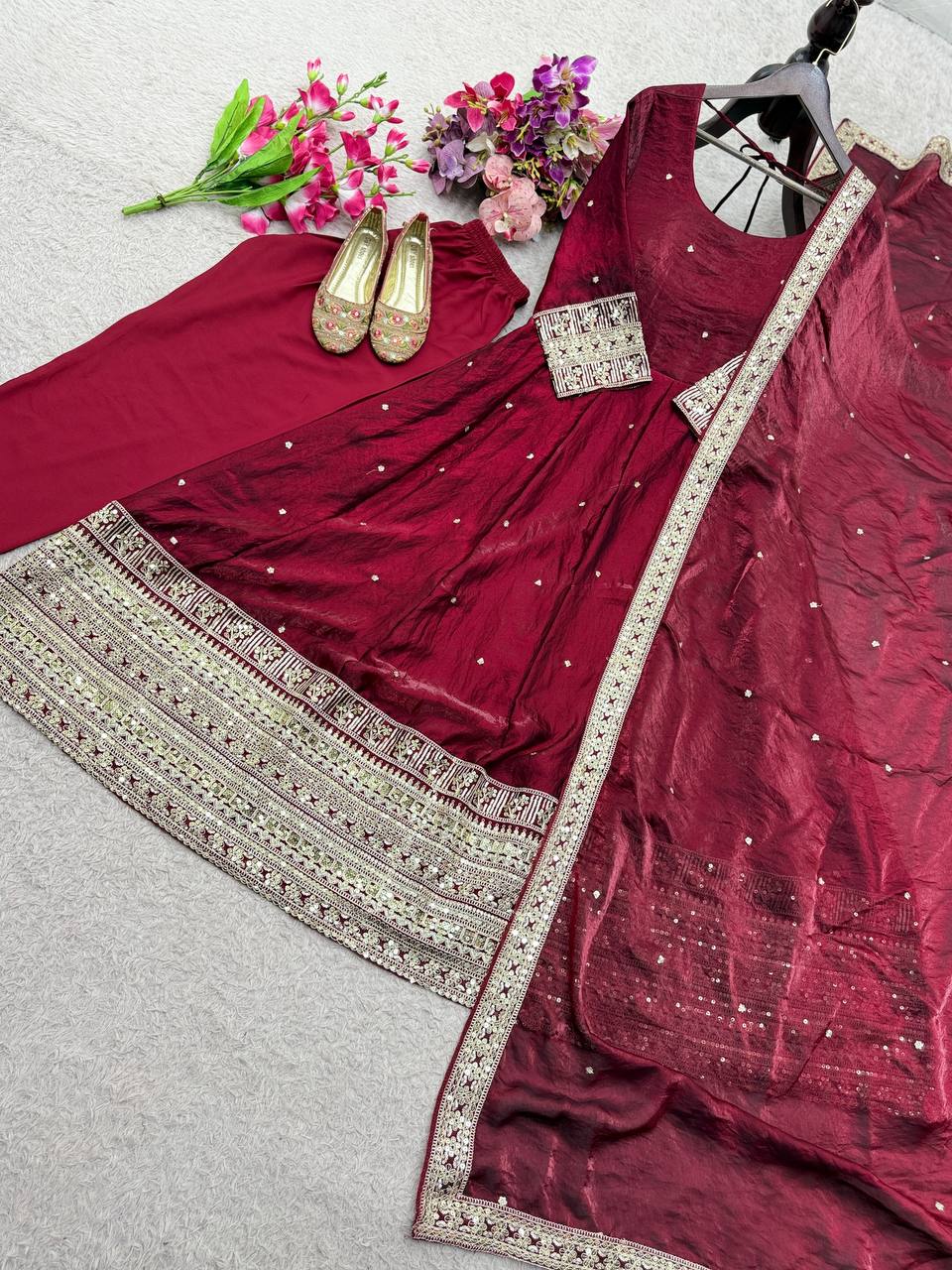 Kashvi Fendy Satin Silk Sequins Embroidered Anarkali with Bottom & Dupatta