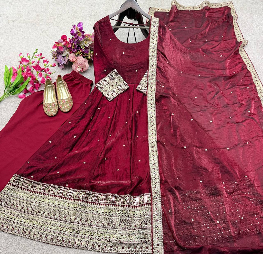 Kashvi Fendy Satin Silk Sequins Embroidered Anarkali with Bottom & Dupatta