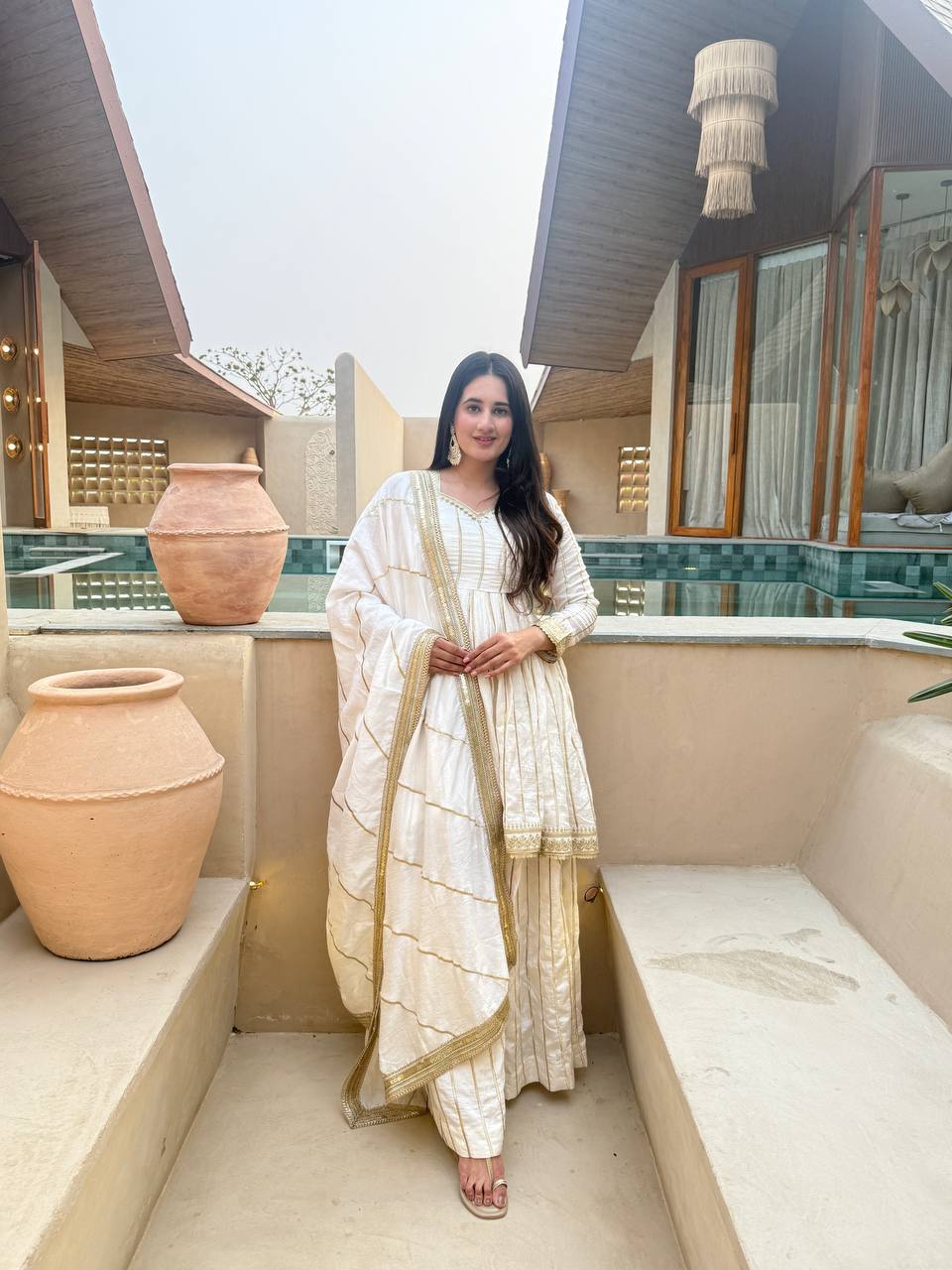 Iraanvi Heritage Heavy CP Vichitra Silk Embroidered Sharara Palazzo Suit Set with Lace Border Dupatta