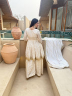 Iraanvi Heritage Heavy CP Vichitra Silk Embroidered Sharara Palazzo Suit Set with Lace Border Dupatta