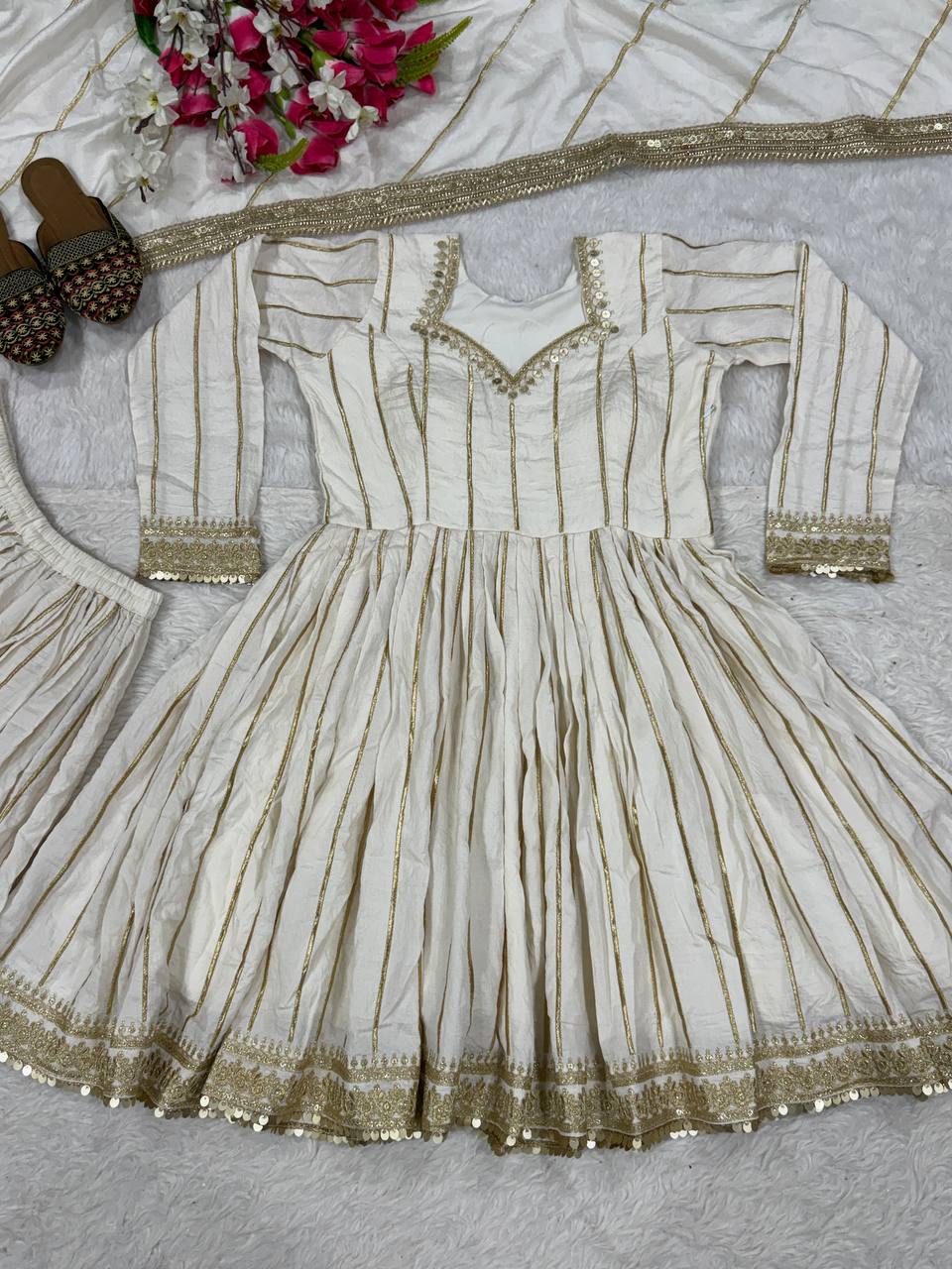 Iraanvi Heritage Heavy CP Vichitra Silk Embroidered Sharara Palazzo Suit Set with Lace Border Dupatta